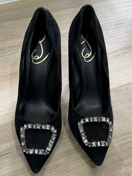 Sam Edelman Shoes - Sam Edelman Black Suede Pointed Toe Pumps with Crystal Buckle Accent